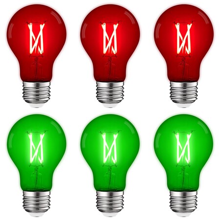 Luxrite A19 LED Edison Red and Green Light Bulbs 4.5W 60W Equivalent Clear Glass E26 Base, 3PK LR21720 LR21722-3PC